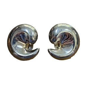 Vintage Sterling Silver 925 SU Hollow Modernist Clip On Earrings Southwestern